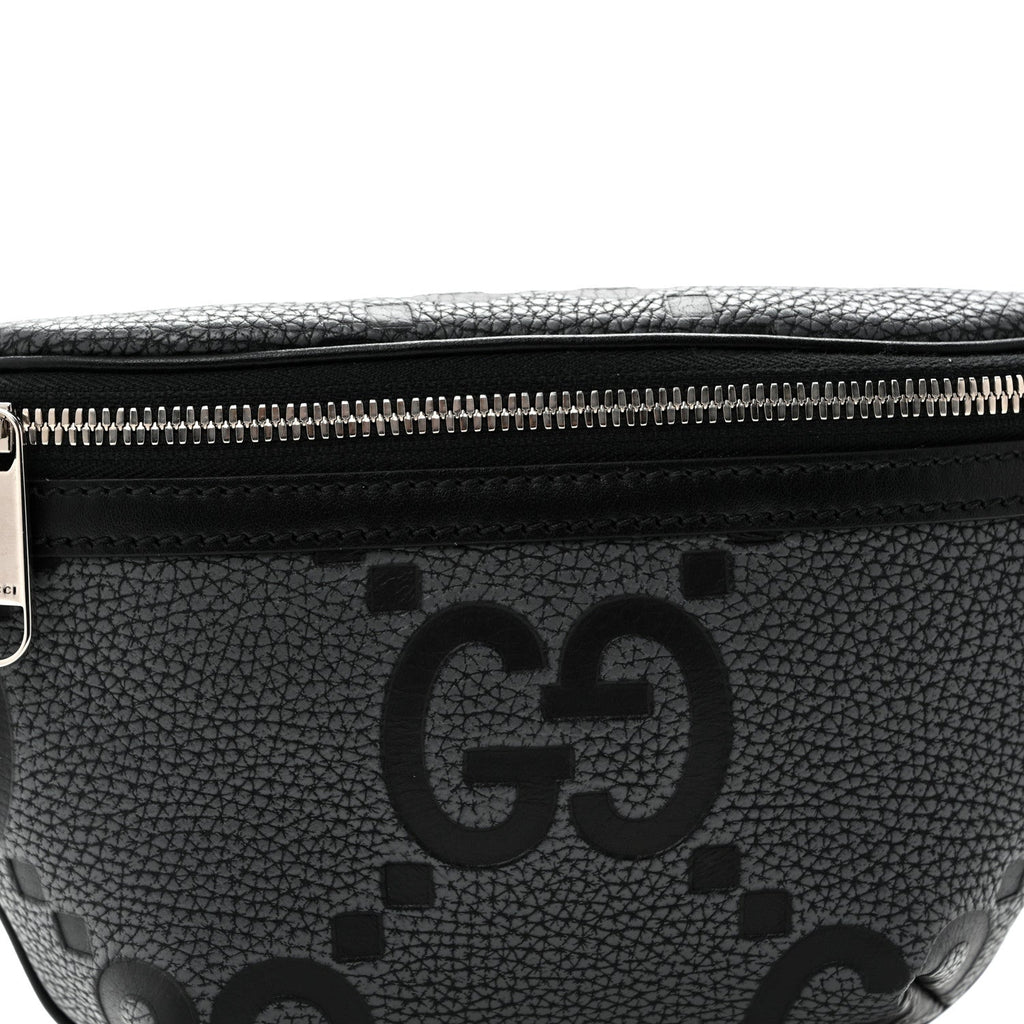 Piuma Calfskin Jumbo GG Embossed Small Belt Bag Dark Grey Black