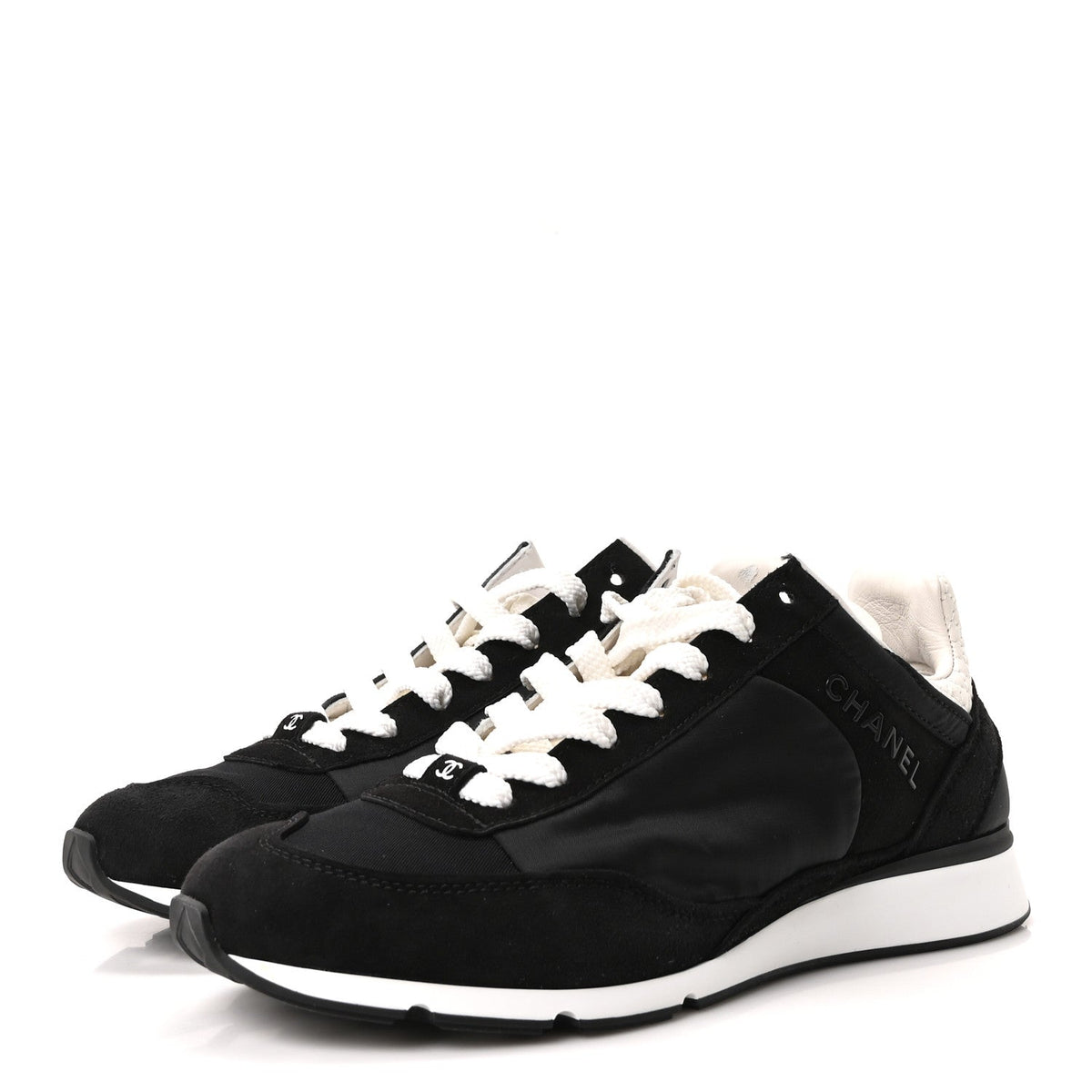 Nylon Suede Kidskin Calfskin Logo Sneakers 38 Black White