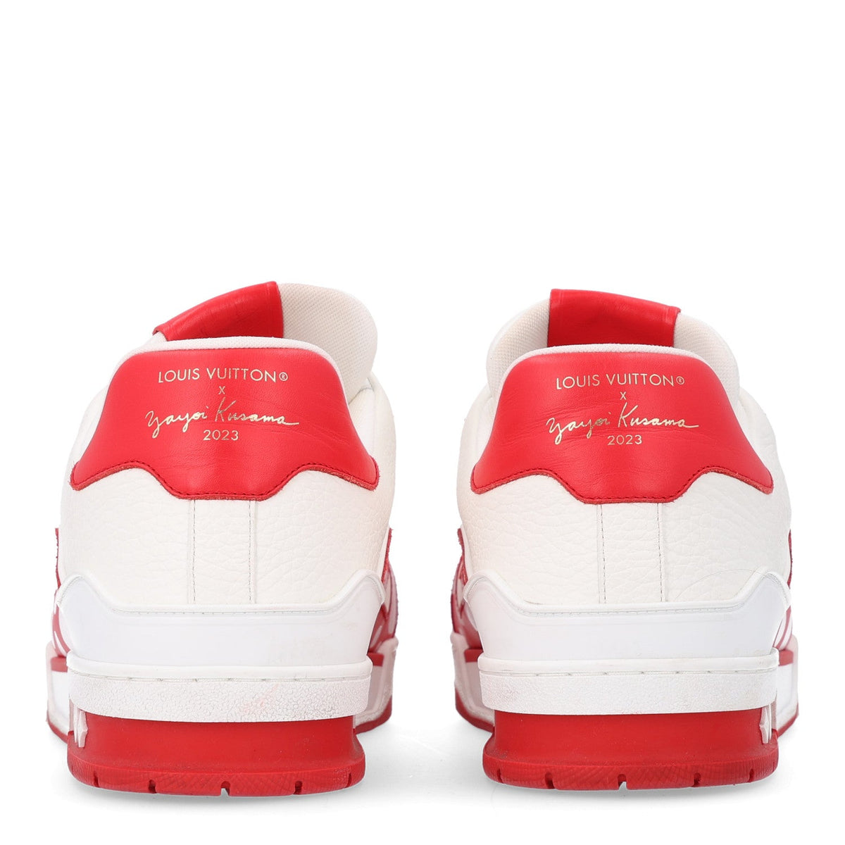 LV X YK Calfskin Printed Mens Infinity Dots Trainer Sneakers 10 White Red