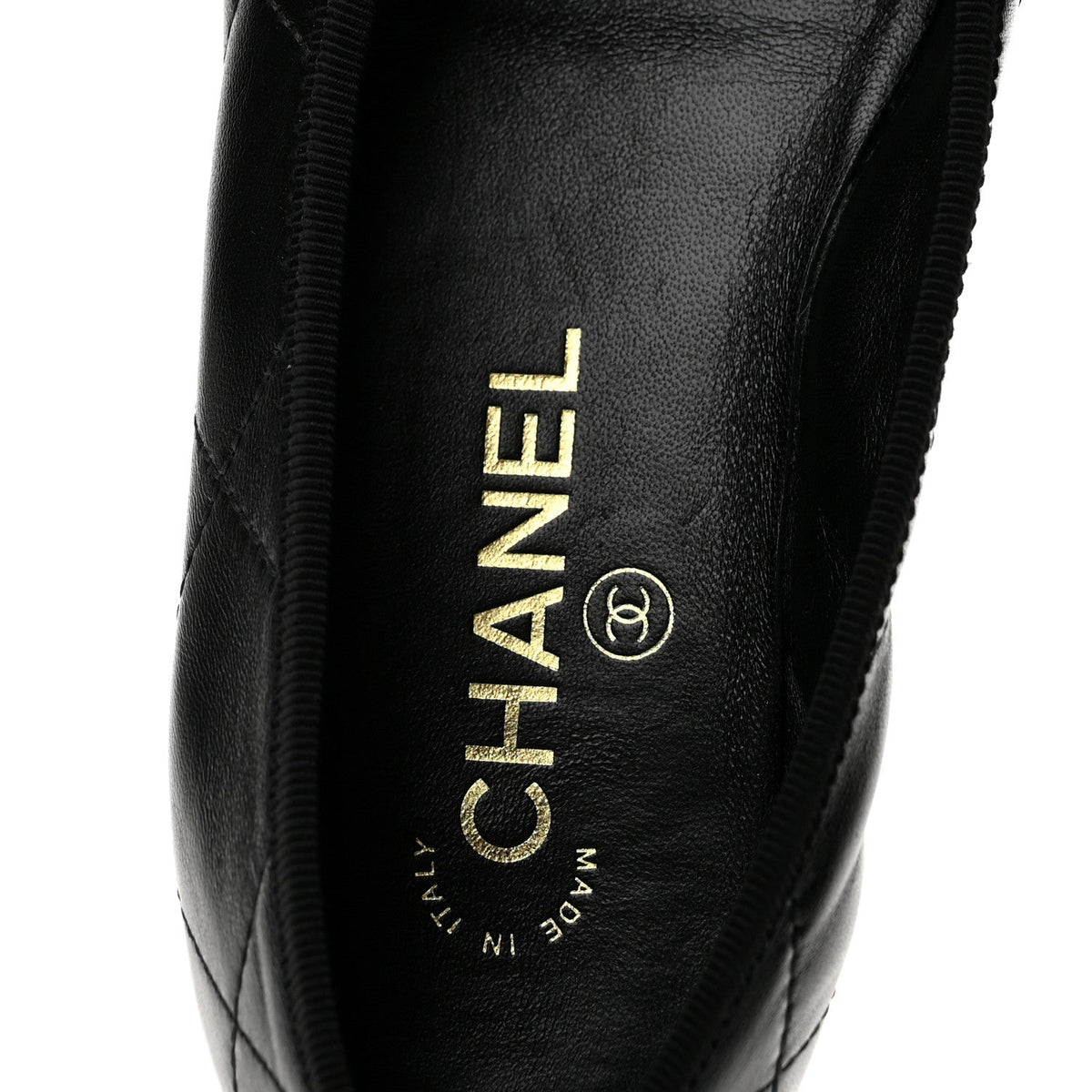 Lambskin Quilted CC Cambon Ballet Flats 36 Black White