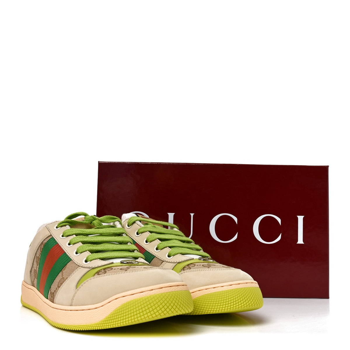 Nubuck Monogram Web Mens Screener Sneakers  9 Beige Green Multicolor