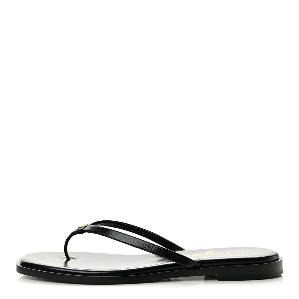 Goatskin CC Times Square Thong Sandals 39 Black