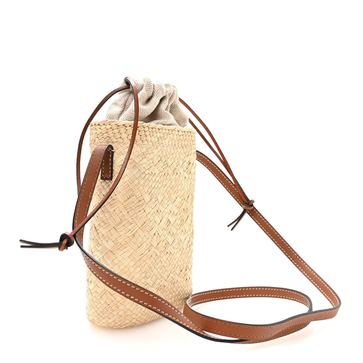 Calfskin Raffia Paulas Ibiza Square Bucket Bag Natural Tan