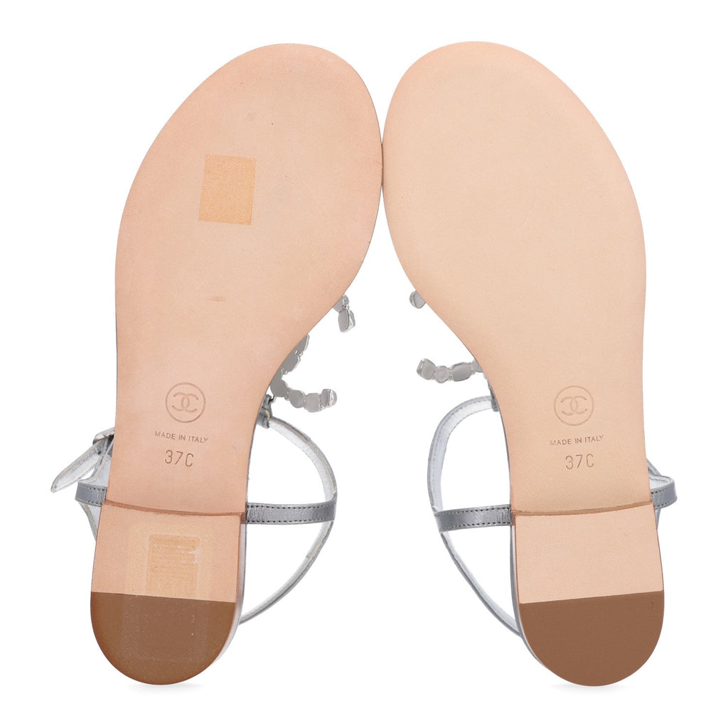 Metallized Lambskin CC Crystal Thong Sandals 37 Silver