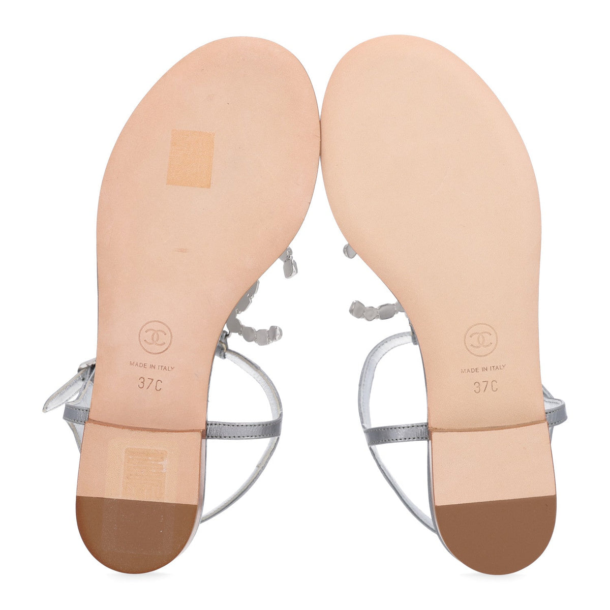Metallized Lambskin CC Crystal Thong Sandals 37 Silver