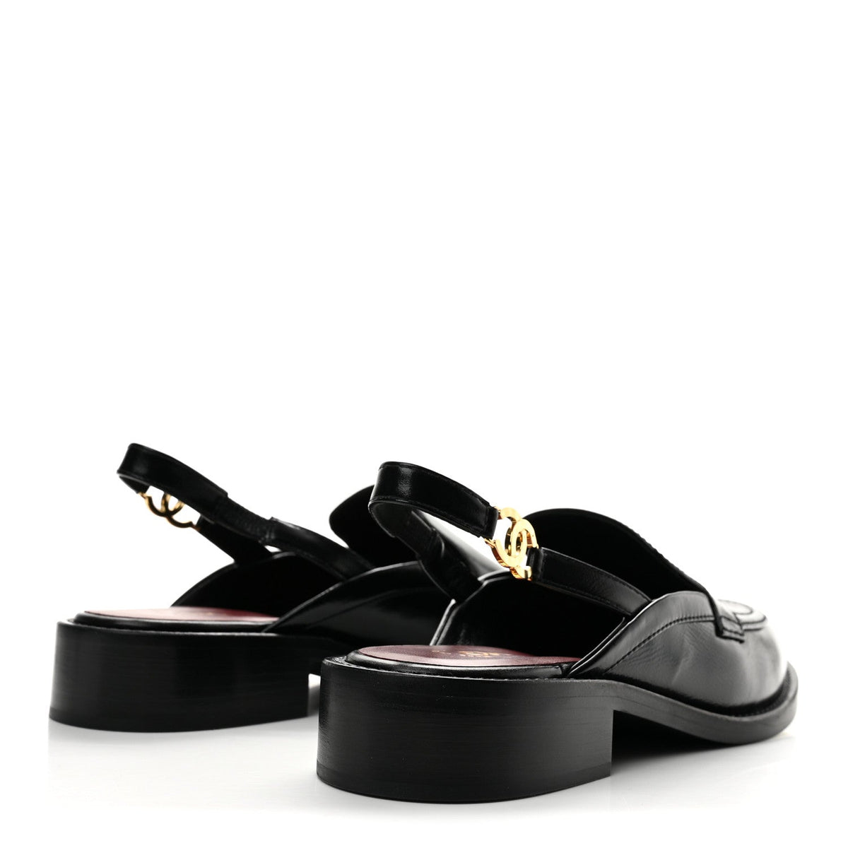 Glazed Calfskin CC Slingback Flats 39 Black