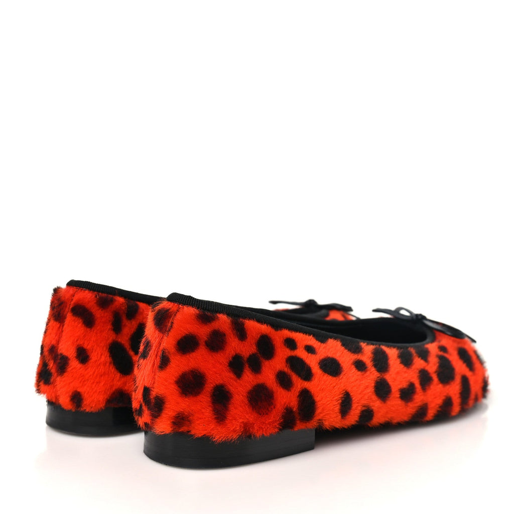 Pony Hair Lambskin Patent Calfskin Cap Toe CC Ballerina Flats 36.5 Orange Black White