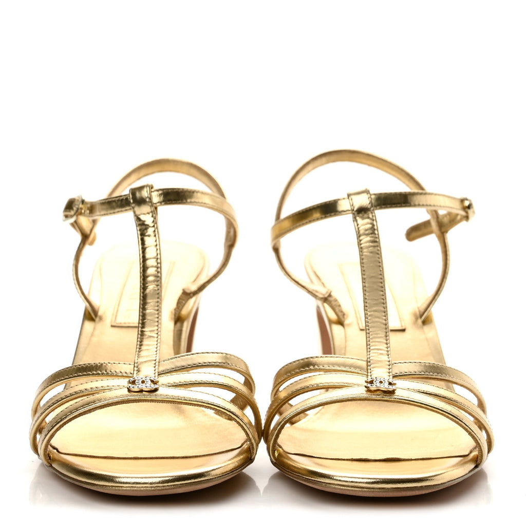 Metallic Lambskin CC Strappy Sandals 38 Gold