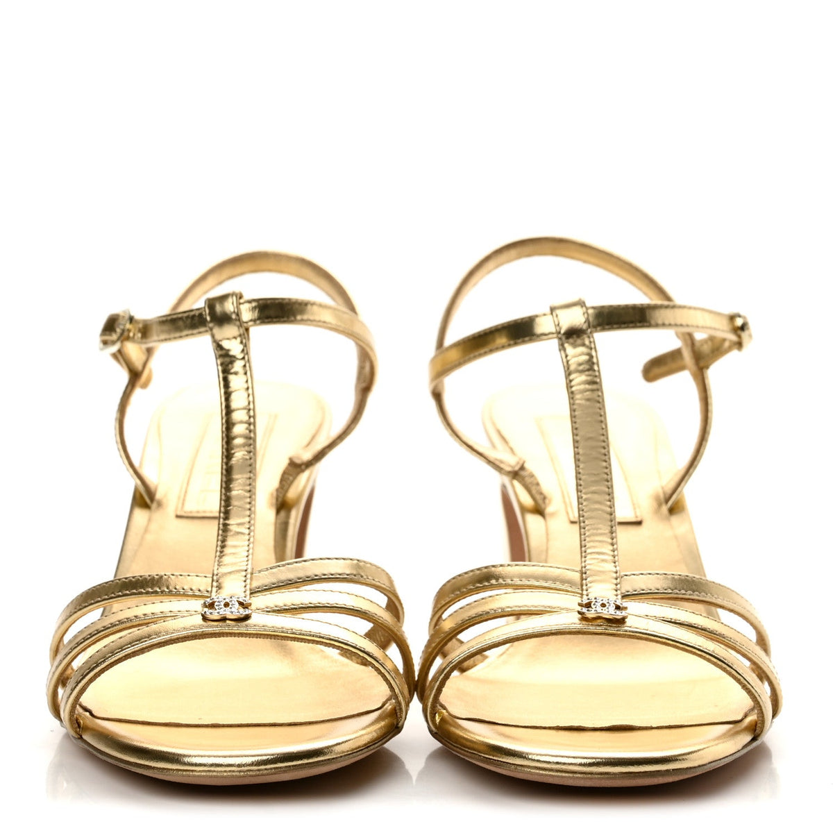 Metallic Lambskin CC Strappy Sandals 38 Gold