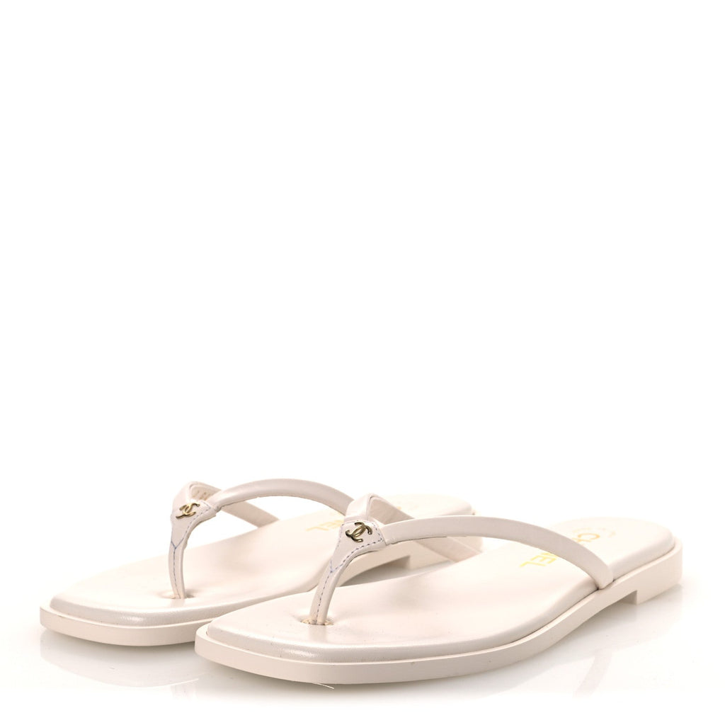 Goatskin CC Times Square Thong Sandals 37.5 White