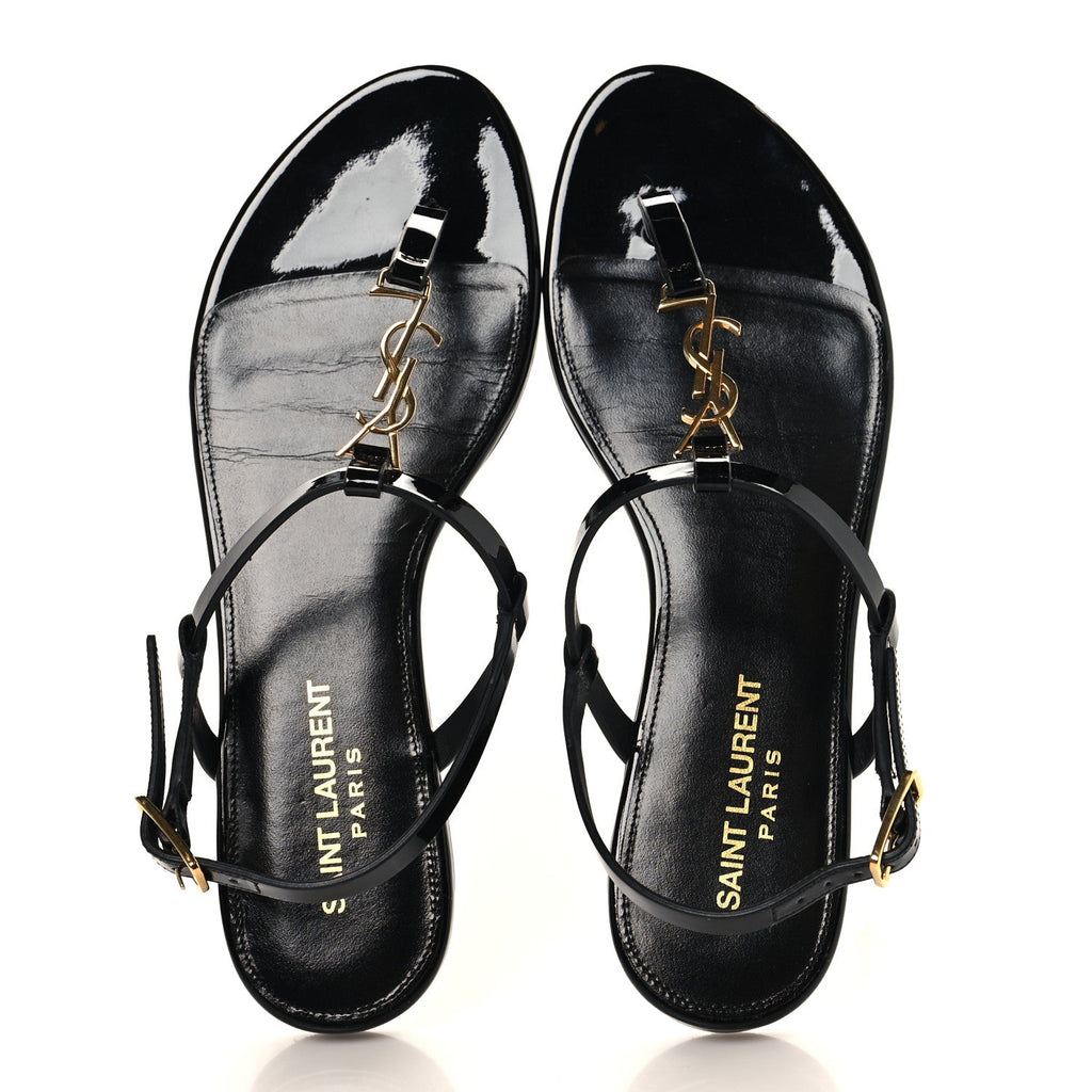 Patent Calfskin Cassandra Monogram Sandals 36 Black