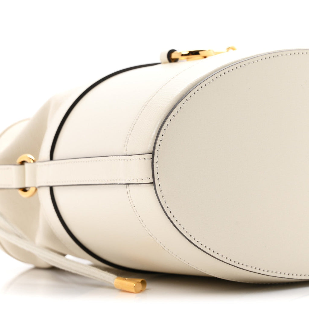Azalea Sakai Calfskin Horsebit 1955 Drawstring Bucket Bag Mystic White