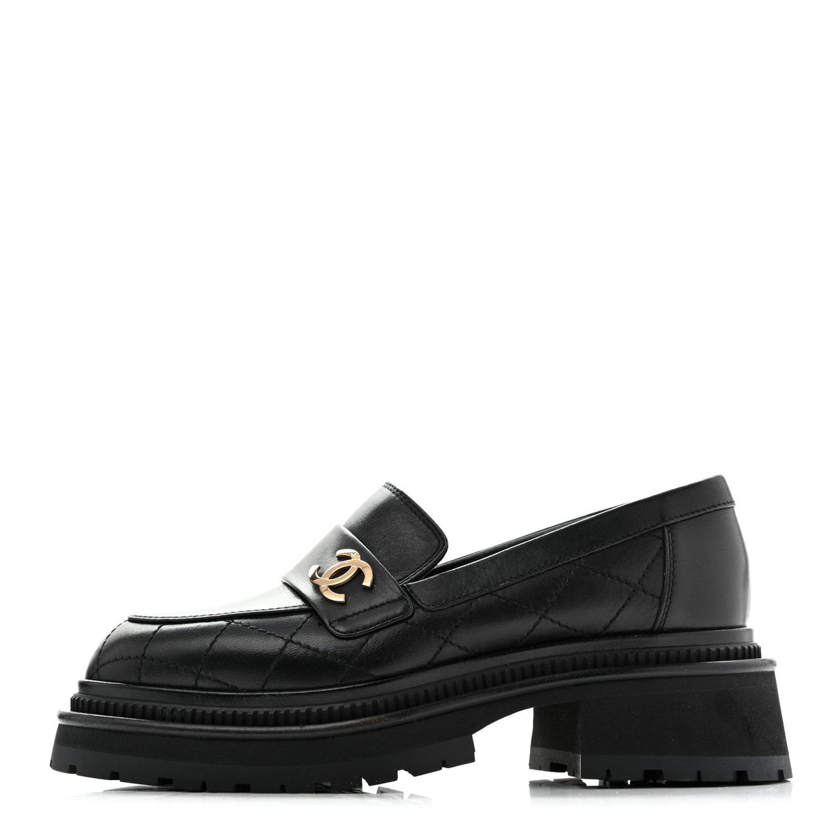 Calfskin Quilted CC Mocassin Loafers 35 Black