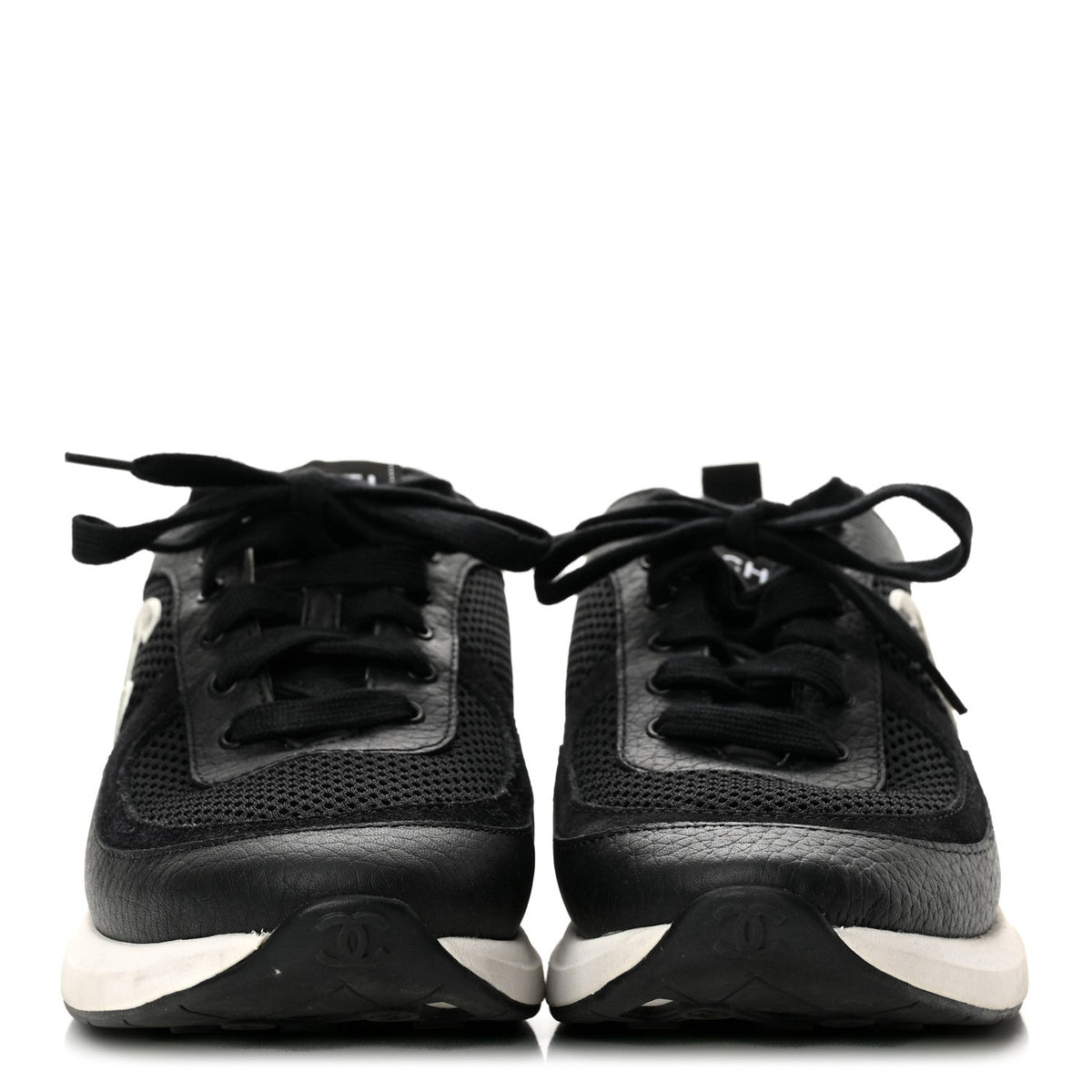 Calfskin Mesh Lycra Suede Womens Logo Sneakers 37.5 Black