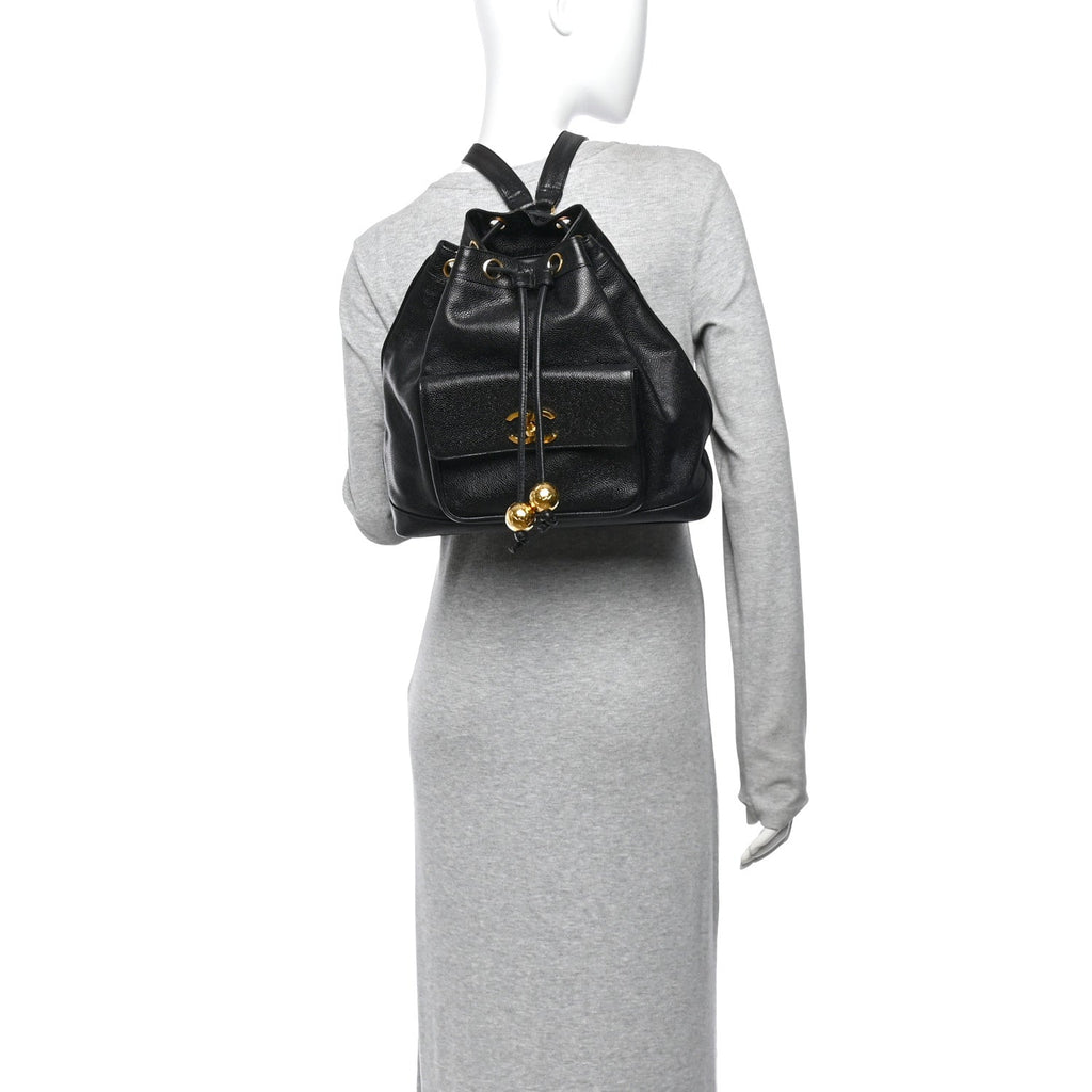 Caviar Drawstring Backpack Bag Black