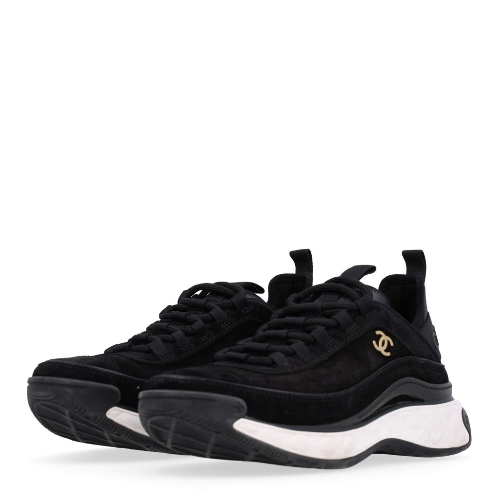 Suede Calfskin Nylon Grosgrain CC Sneakers 38 Black