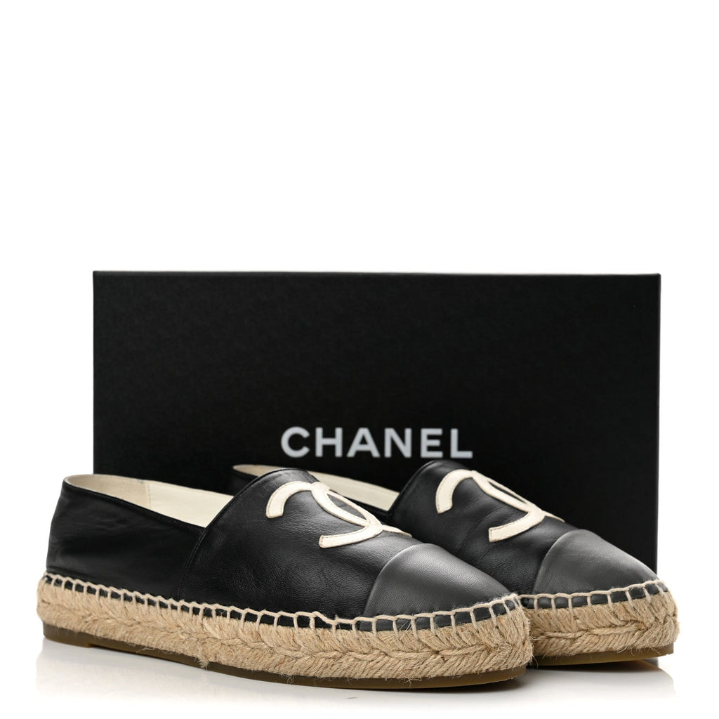 Lambskin CC Espadrilles 37 Black White Dark Grey