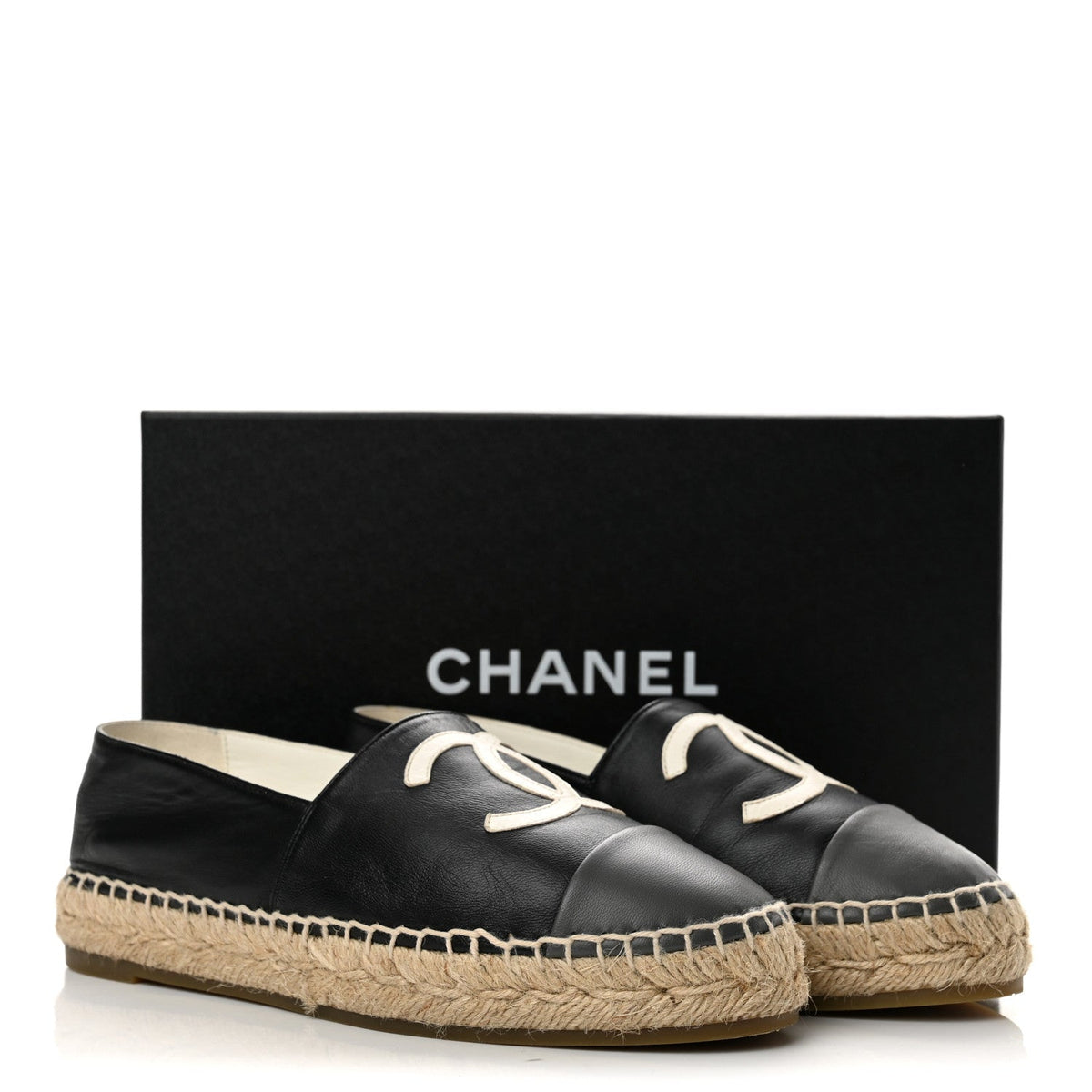 Lambskin CC Espadrilles 37 Black White Dark Grey