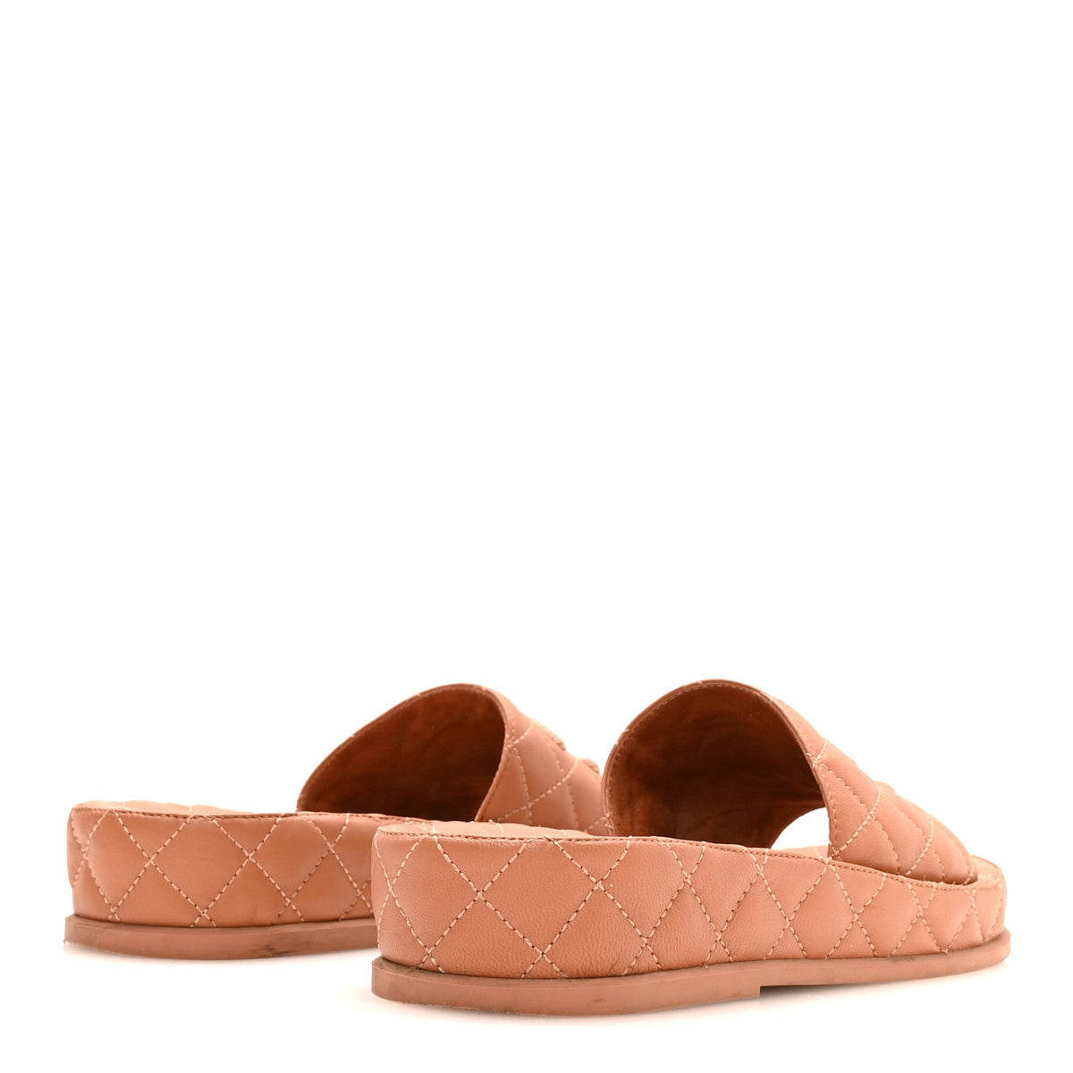 Lambskin Quilted CC Mules Sandals 37 Brown