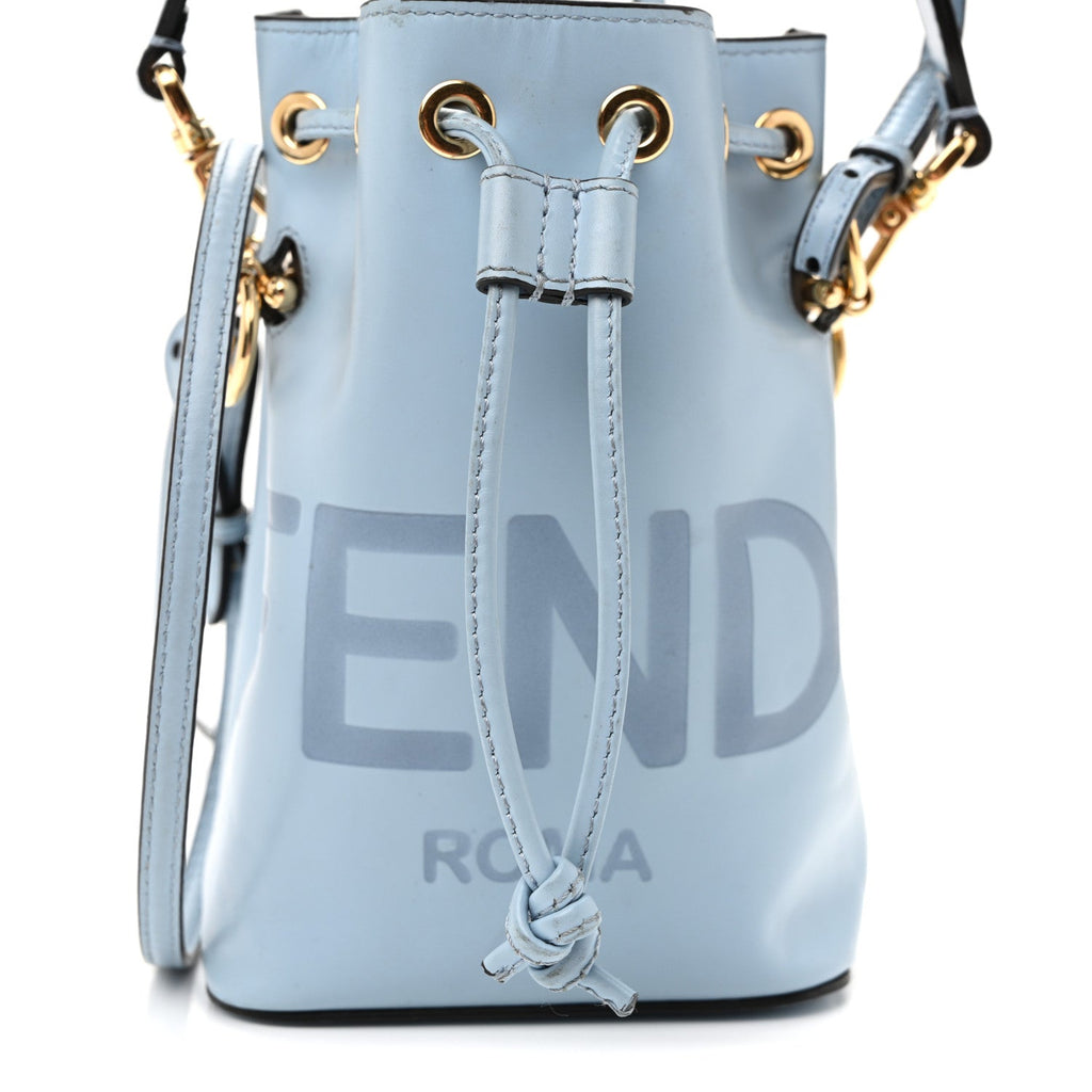 Vitello King F is Fendi Logo Embossed Mini Mon Tresor Bucket Bag Azzurro Baby Azzurro Baby