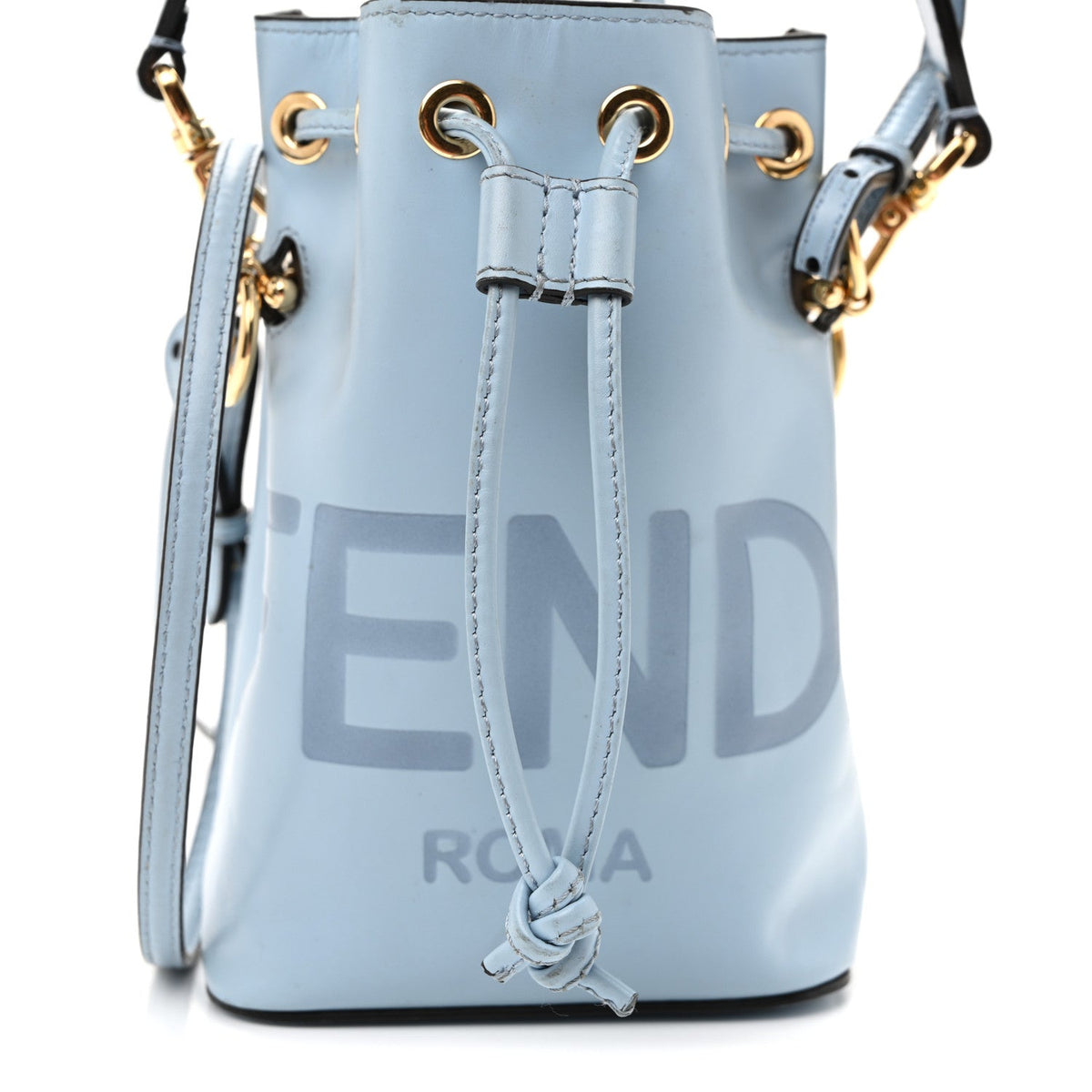 Vitello King F is Fendi Logo Embossed Mini Mon Tresor Bucket Bag Azzurro Baby Azzurro Baby