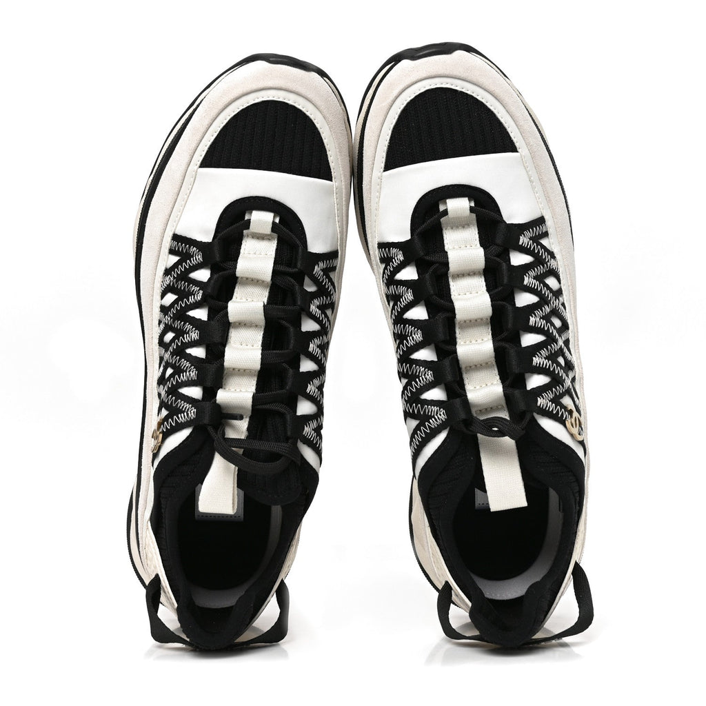 Fabric Suede Calfskin Sneakers 41 White Black
