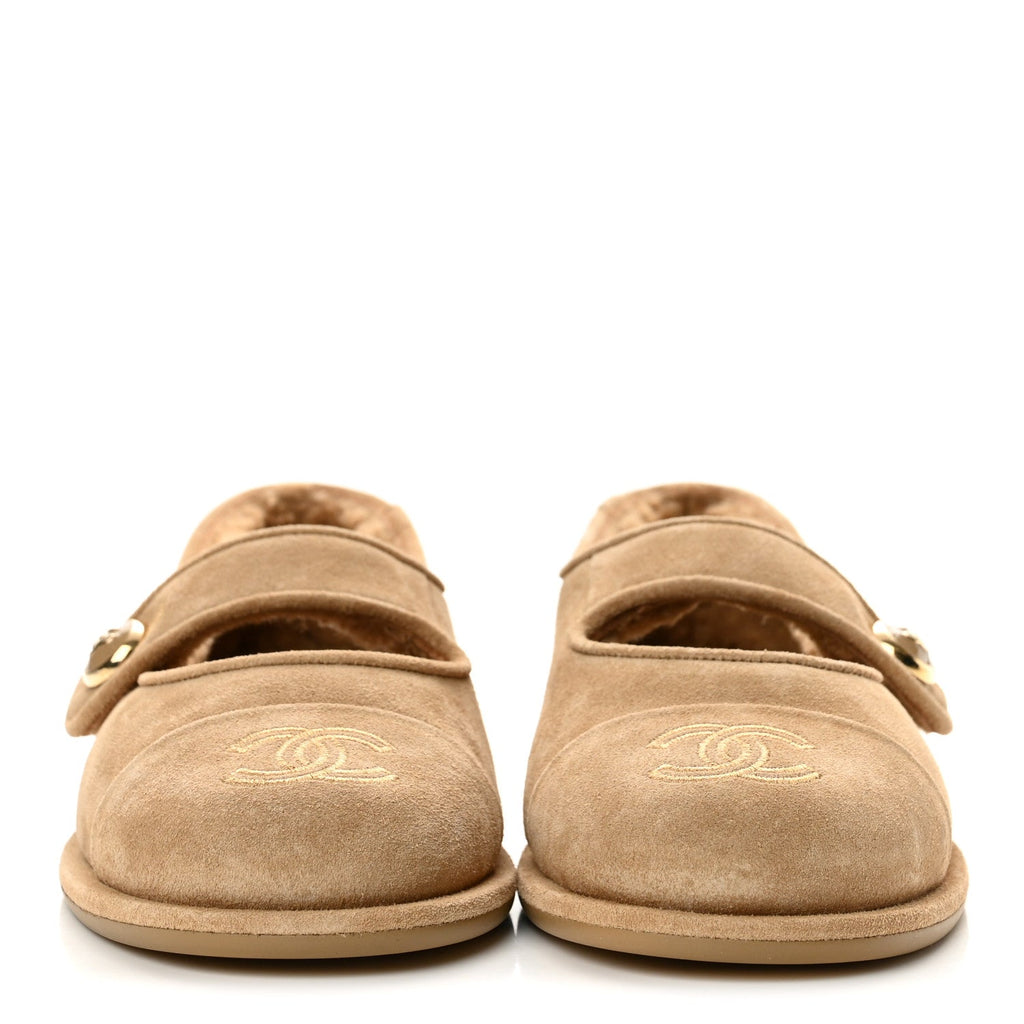 Suede Cap Toe CC Mary Jane Flats 36 Beige