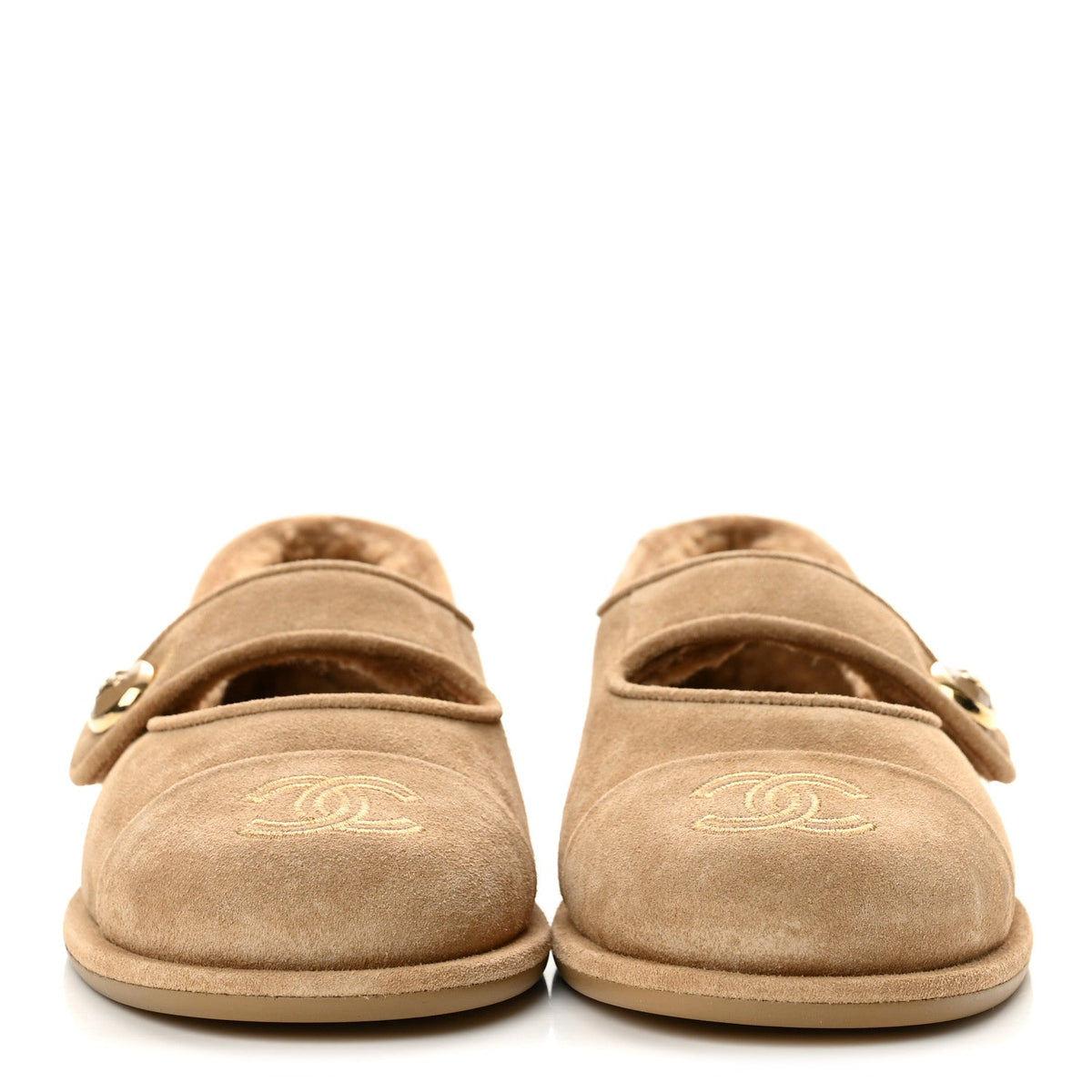 Suede Cap Toe CC Mary Jane Flats 36 Beige
