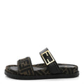 Fabric Jacquard Nappa FF Womens Fendi Feel Buckled Slide Sandals 37 Tobacco Black
