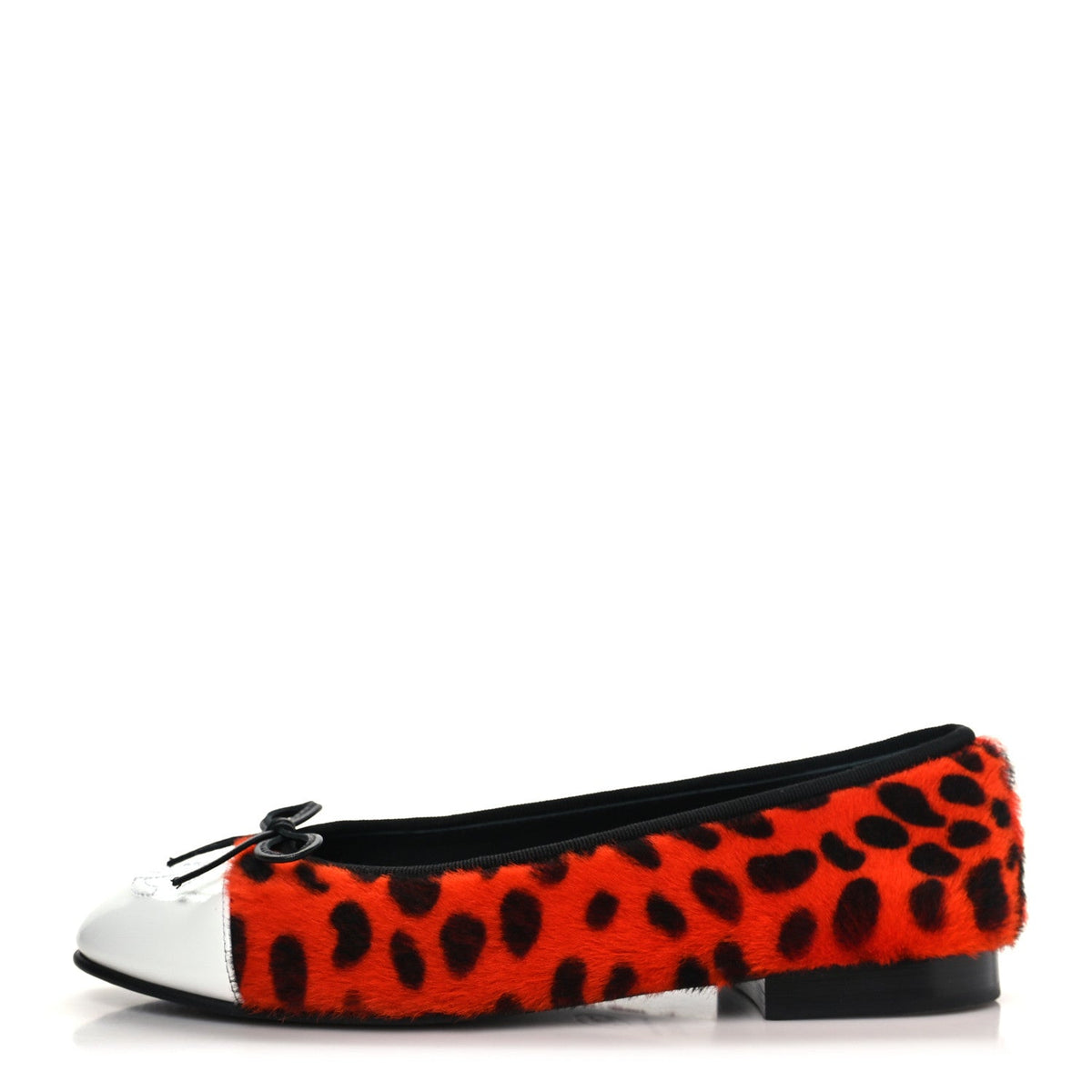 Pony Hair Lambskin Patent Calfskin Cap Toe CC Ballerina Flats 36.5 Orange Black White