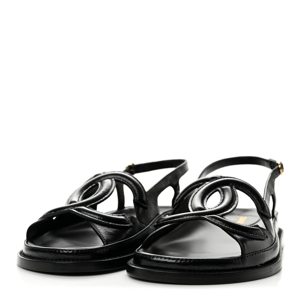 Crumpled Shiny Lambskin CC Cut Out Dad Sandals 39 Black