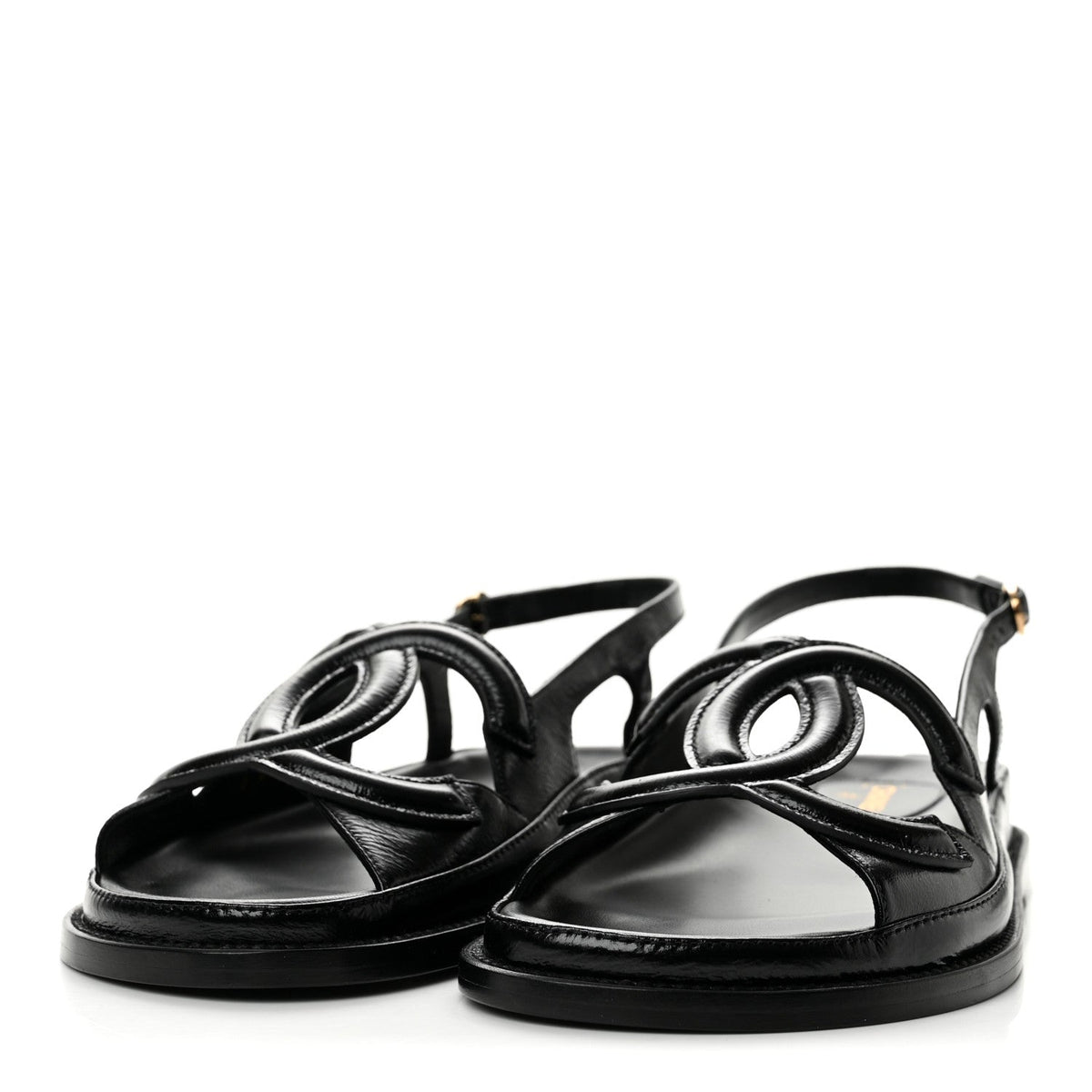 Crumpled Shiny Lambskin CC Cut Out Dad Sandals 39 Black