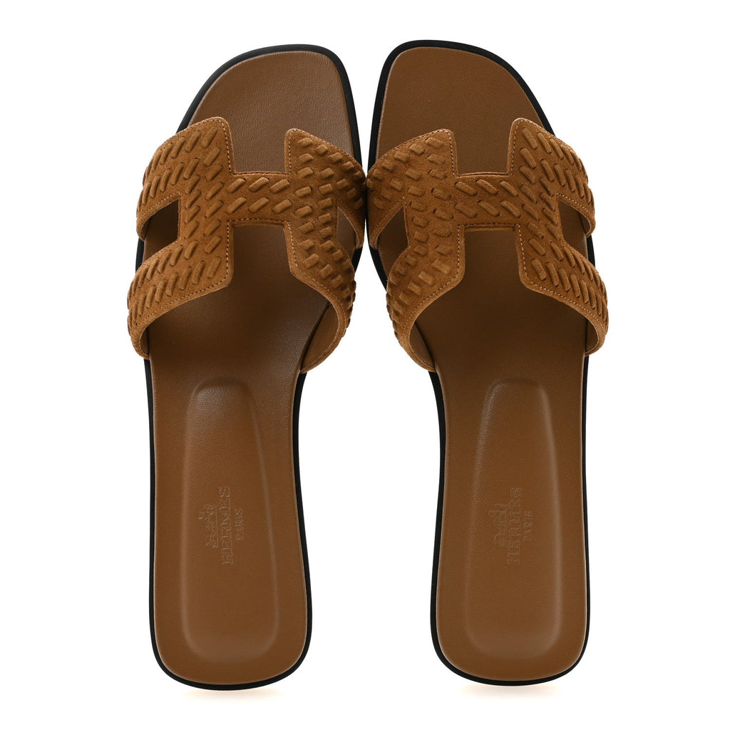 Suede Goatskin Braided Oran Sandals 40 Brun Fume