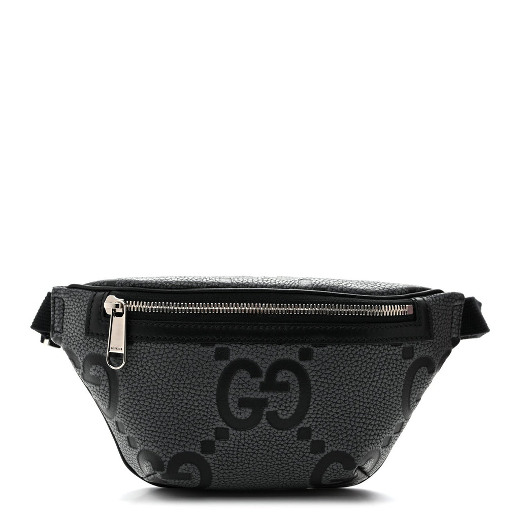 Piuma Calfskin Jumbo GG Embossed Small Belt Bag Dark Grey Black