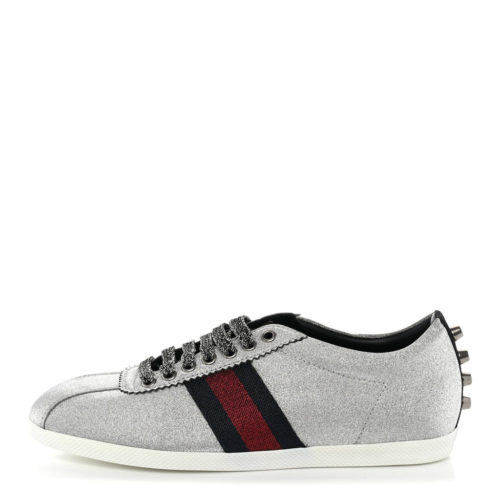 Glitter Fabric Studded Web Womens Sneakers 38 Silver