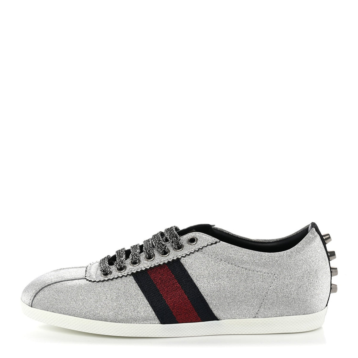 Glitter Fabric Studded Web Womens Sneakers 38 Silver