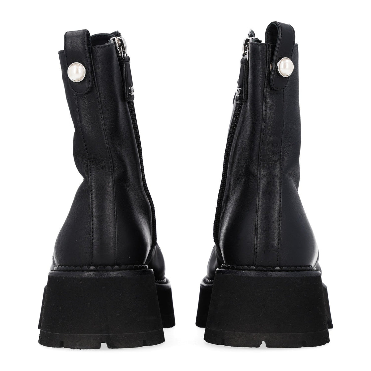 Calfskin Cap Toe Lace Up Combat Boots 37 Black