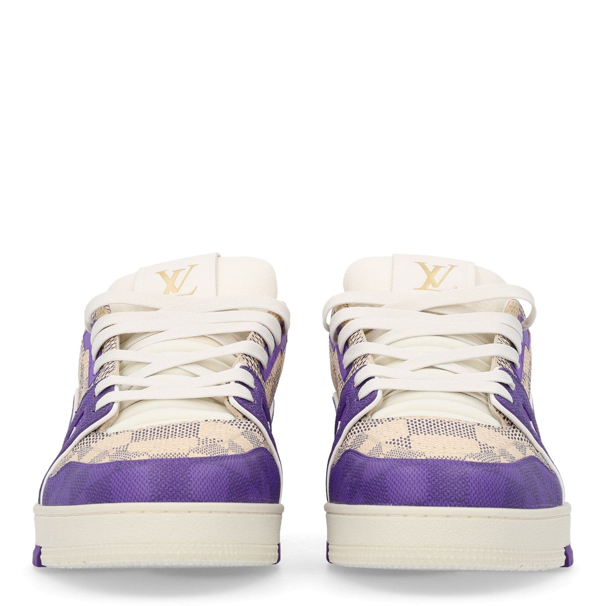 Damier Grained Calfskin Monogram Mens LV Trainer Sneakers 10 Purple