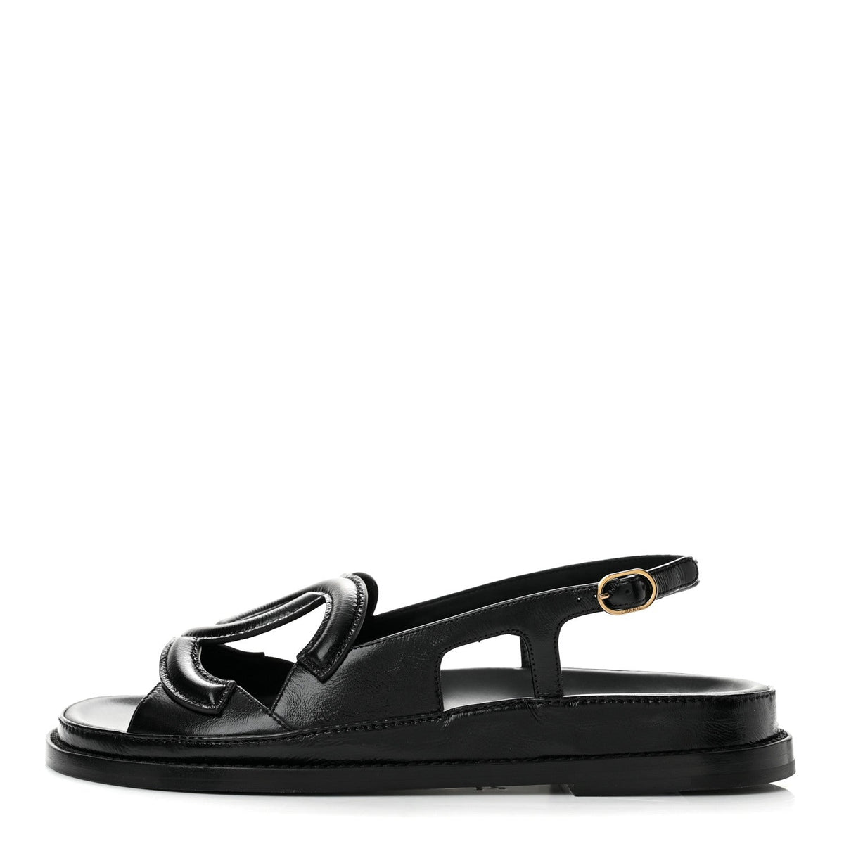 Shiny Crumpled Lambskin CC Cut Out Sandals 37.5 Black