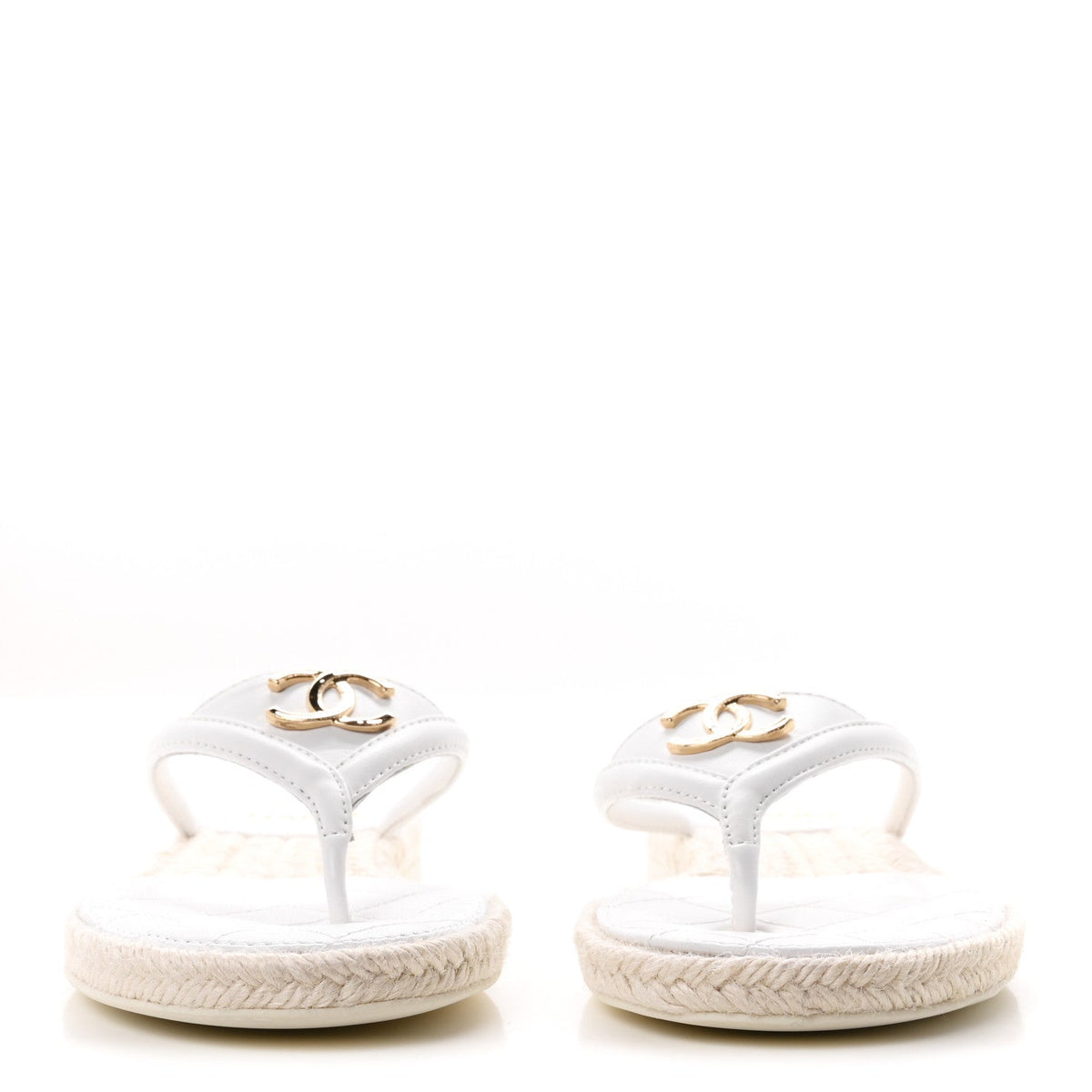 Lambskin Quilted Thong Espadrille Sandals 36 White