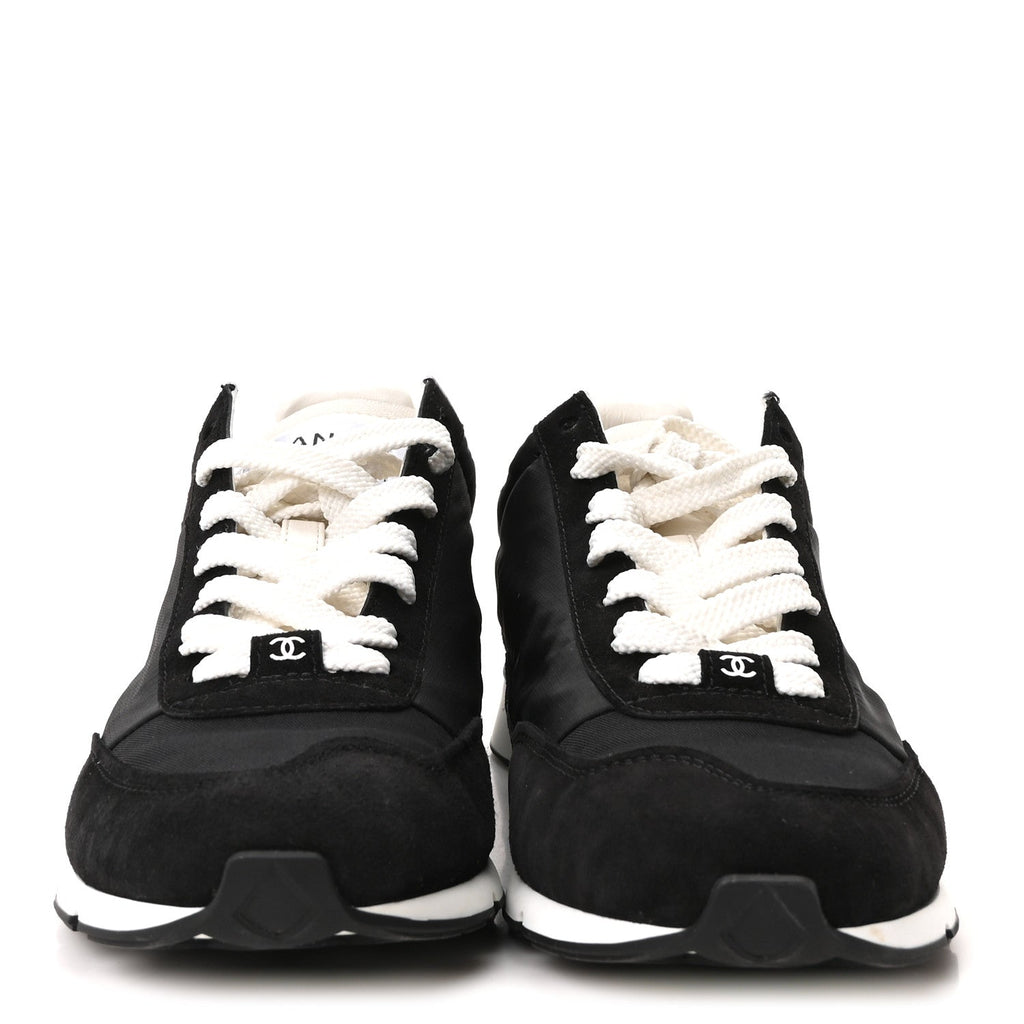 Nylon Suede Kidskin Calfskin Logo Sneakers 38 Black White
