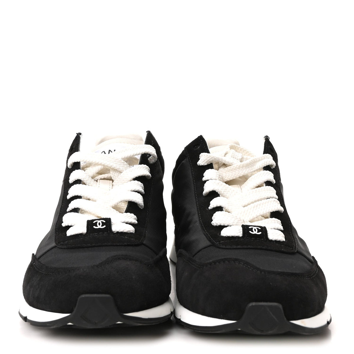Nylon Suede Kidskin Calfskin Logo Sneakers 38 Black White