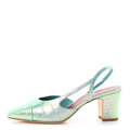 Iridecent Calfskin Crocodile Embossed CC Cap Toe CC Slingback Pumps 41 Green