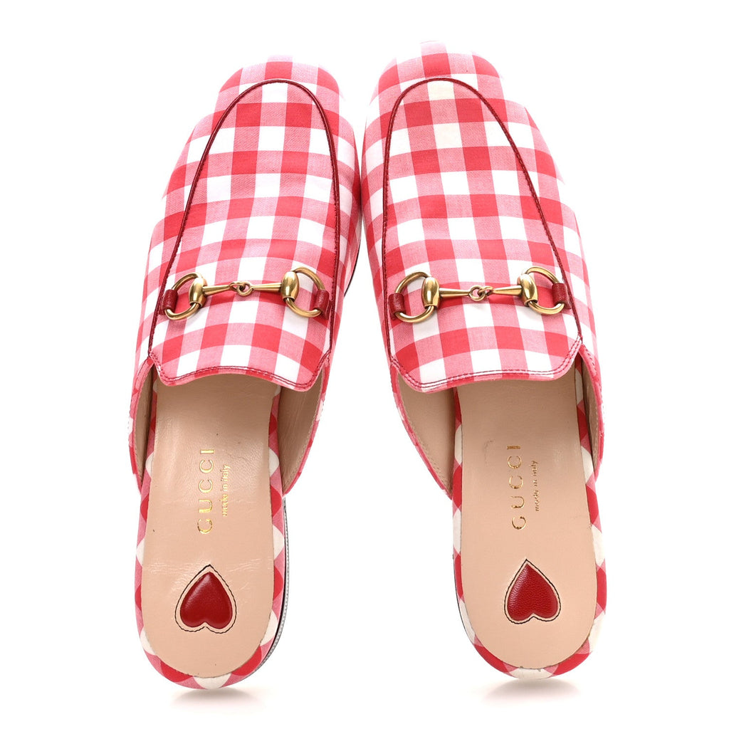 Cotton Gingham Womens Princetown Slippers 35 White Red