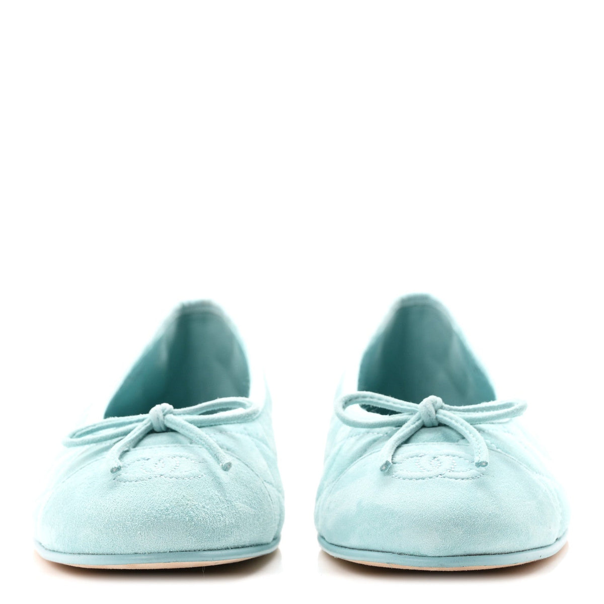 Suede Calfskin Quilted Cap Toe CC Ballerina Flats 38 Light Blue