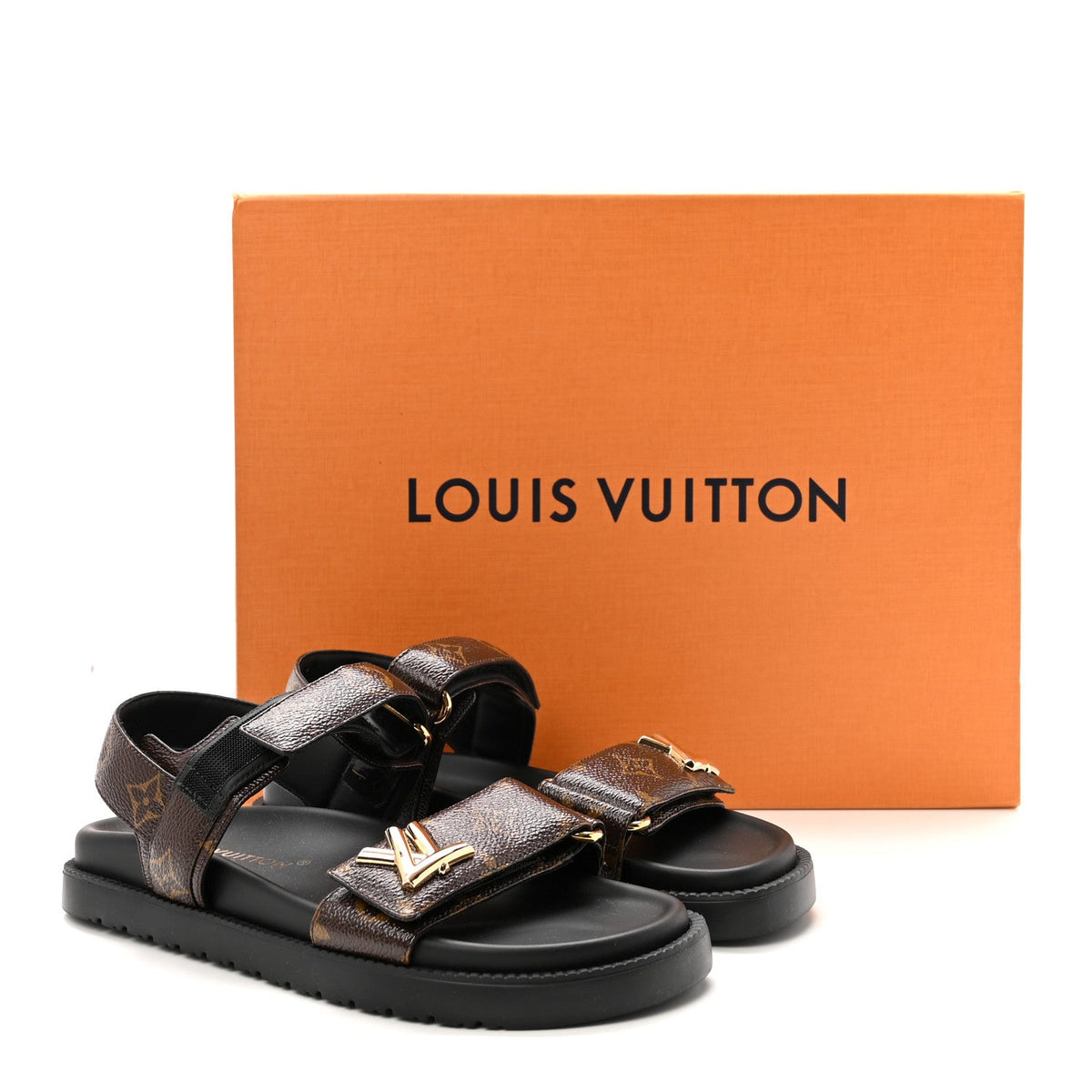 Monogram LV Sunset Comfort Flat Sandals 37 Cacao Brown