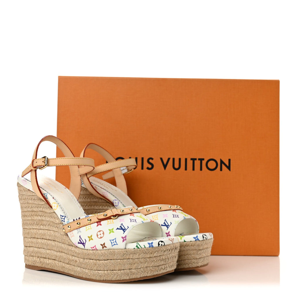 LV X TM Monogram Multicolor Helios Wedge Sandals 40 White