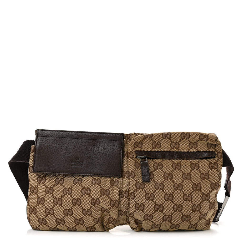 GG Monogram Double Pocket Belt Bag Dark Brown
