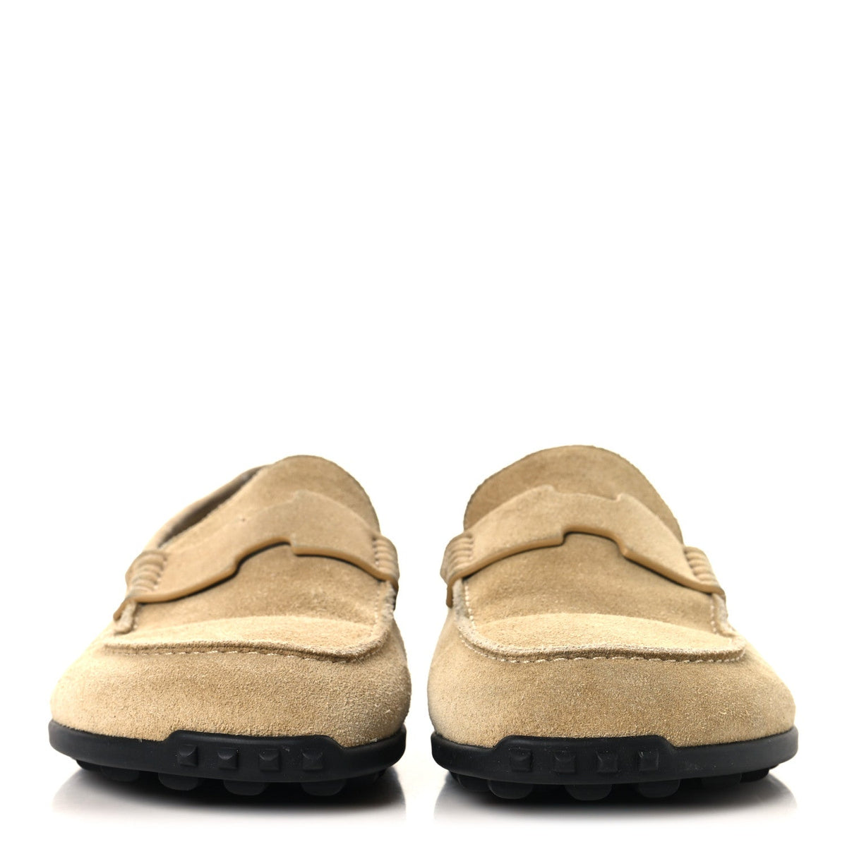 Suede Calfskin Womens Lazy Loafers 37.5 Beige Sable