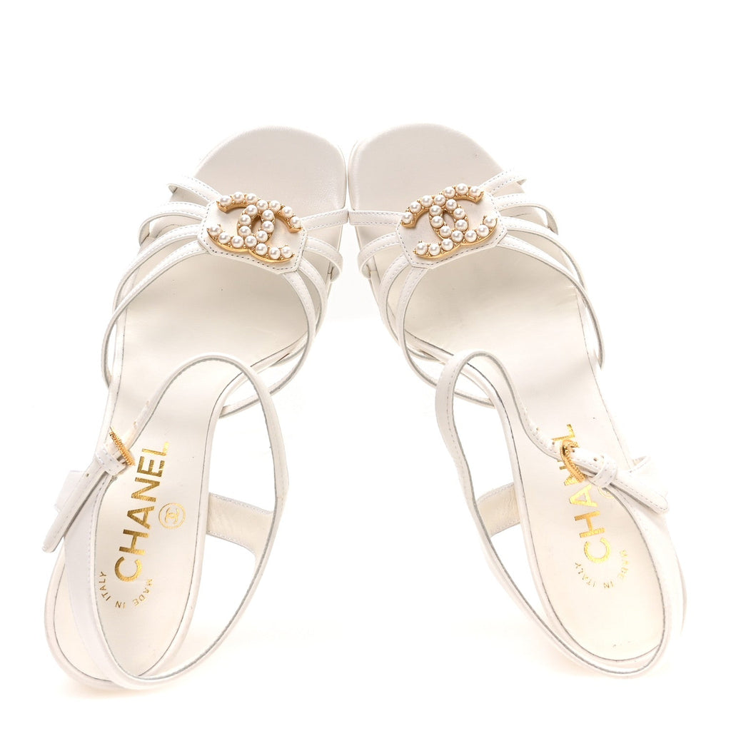 Lambskin Pearl CC Sandals 38 White